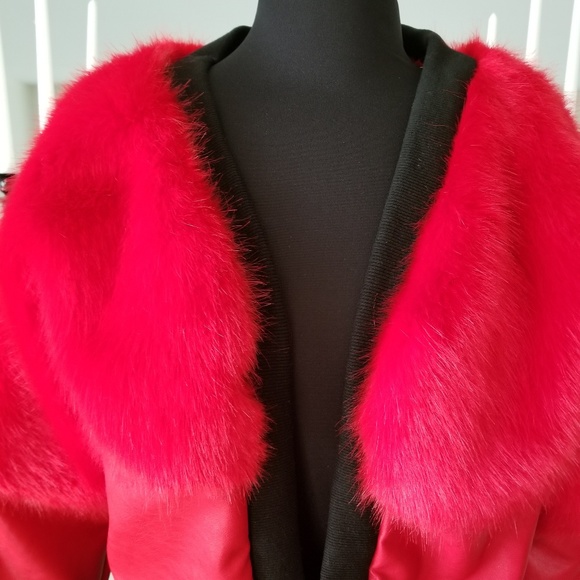 New Red Faux Fur and Leather Jacket - Picture 4 of 5